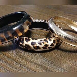 Animal Print/Goldtone Bangle Bracelet Stack, 3" Diameter